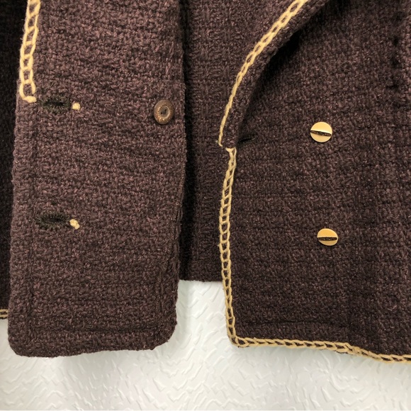 Las Americas Two Tone Brown Wool Blend Button Closure Blazer Suit Jacket Small - Picture 9 of 15